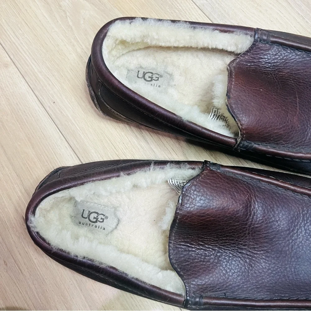 UGG Dark Brown Lined Ascot Leather Driving Loafers 10